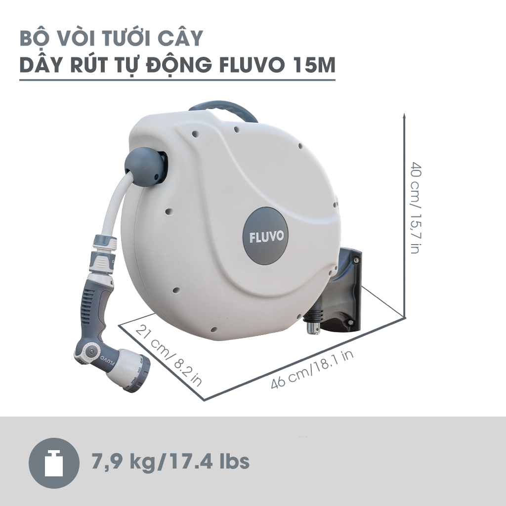 Bộ vòi tưới cây dây rút tự động 15 mét Fluvo FV-15S | Chính hãng, Giá tốt